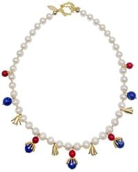 Farra - Freshwater Pearls With Lapis And Coral Pendants Statement Necklace - Lyst