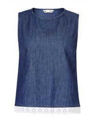 Yumi' - Cotton Chambray Top With Lace Trims - Lyst