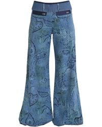 Lalipop Design - Stylised Floral Denim-Look Wide-Leg Pants - Lyst