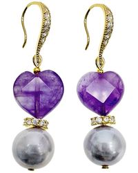 Farra - Heart Shaped Amethyst With Freshwater Pearl Earrings - Lyst