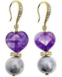 Farra - Heart Shaped Amethyst With Freshwater Pearl Earrings - Lyst