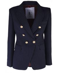 The Extreme Collection - Navy Pinstripe Double Breasted Blazer With Golden Button Chloe - Lyst