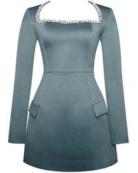 Miss Circle New York - Gabella Dark Long Sleeve A-Line Mini Dress With Crystal Trim - Lyst
