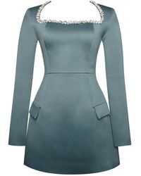 Miss Circle New York - Gabella Dark Long Sleeve A-Line Mini Dress With Crystal Trim - Lyst