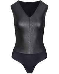 Commando - Faux Leather V-Neck Bodysuit, Bds014 - Lyst