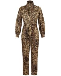 Nocturne Leopard Print Belted Jumpsuit - Multicolor