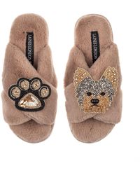 Laines London - Classic Laines Slippers With Minnie The Yorkie & Paw Brooches - Lyst