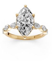 Aya Fine Jewelry - Marquise Diamond Solitaire Ring With Marquise Side Stones Vintage Bridal Ring For - Lyst