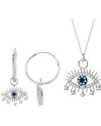 Spero London - Evil Eye Earring Eye Sterling Pendant Eyelash Necklace & Earring Set - Lyst