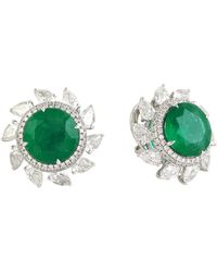 Artisan - Natural Rose Cut & Emerald In 18k White Gold Designer Stud Earrings - Lyst