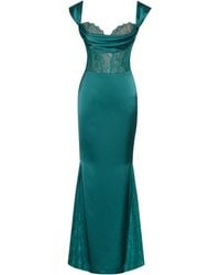 Miss Circle New York - Callista Satin Lace Corset Maxi Dress - Lyst
