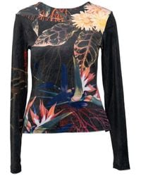 ARTISTA - Floral Print Velvet Round Neck Top - Lyst