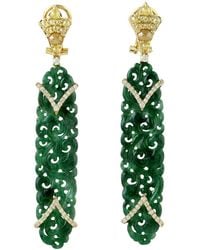 Artisan - 18K Carved Jade, Ice Diamond And Diamond Drop Earrings - Lyst