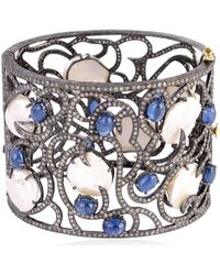 Artisan - Pearl Sapphire Pave Diamond Bangle 18k Gold 925 Sterling Silver Jewelry - Lyst