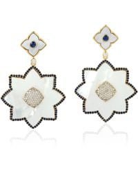 Artisan - Flower Sapphire Natural Mother Of Pearl Dangle Earrings 18k Yellow Gold - Lyst