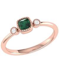 LMJ Cushion Cut Emerald & Diamond Birthstone Ring In 14k Rose Gold - Green