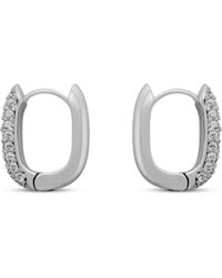 Clemence Wren - Oval Pave Gemstone Huggie Earrings - Lyst