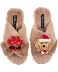 Laines London - Neutrals Classic Slippers With Christmas Golden Cavapoo & Paw Brooches - Lyst