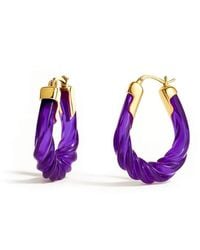 Gold & Honey - Amethyst Rope Twist Oval Lucite Birthstone Hoop Earrings - Lyst