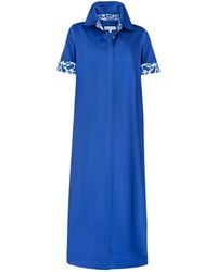 Perlavera - Conty Azure Satin With Printed Combo Short Sleeve Length Missy Fit Maxi Dress - Lyst