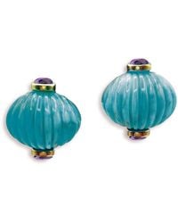 Michael Nash Jewelry - Luisa Carved And Amethyst Resin Earrings Omega Pierced Back - Lyst