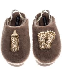 Laines London - Neutrals Flatform Cloud Closed Toe Slippers With New Baby Brooches - Lyst