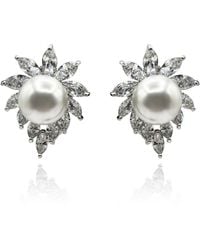 Michael Nash Jewelry - Neutrals Nicoletta Shell Pearl And Marquise Diamond Clip On Earrings - Lyst