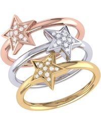 LMJ Tri Color Dazzling Star Detachable Ring In 14 Kt Yellow & Rose Gold Vermeil On Sterling Silver - Metallic