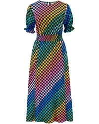 Sugarhill - Lindsey Midi Shirred Dress Multi, Checkerboard - Lyst