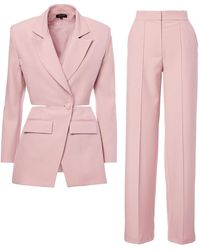 BLUZAT - Pastel Pink Suit With Blazer With Waistline Cut-out And Stripe Detail Trousers - Lyst