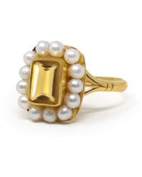 Vintouch Italy - Luccichio Citrine And Pearl Stacking Ring - Lyst