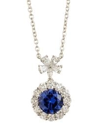 Juvetti - Round Sapphire Halo Pendant Necklace With Flower Bail - Lyst