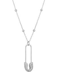 Spero London - Pave Safety Pin Necklace Jewelled With Beaded Chain - Lyst