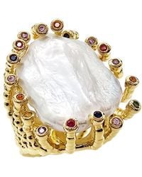 Farra - Flat Baroque Pearl With Colorful Zircon Cocktail Ring - Lyst