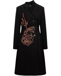 IZABELA MANDOIU - Wool Wrap Coat With Metallic Copper Rose Embroidery - Lyst