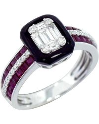 Artisan - Onyx With Baguette Ruby Gemstone & Diamond In 18k White Gold Cocktail Ring - Lyst