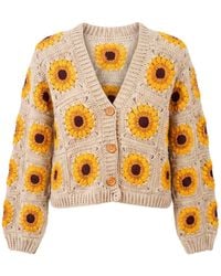 Ana Chic - Neutrals Cream Sunflower Granny Square Handmade Crochet Cropped Cardigan - Lyst