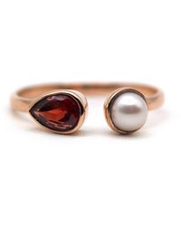 VicStoneNYC Fine Jewelry - Garnet With Pearl Open Cuff Ring - Lyst