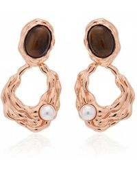 Angel Barocco - Tiger Eye & Pearl Sculptural Drop Earrings – Vermeil - Lyst
