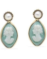 Vintouch Italy - Isabella Gold-plated Green Cameo Stud Earrings - Lyst