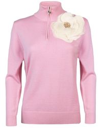 Laines London - Neutrals Laines Couture Quarter Zip Jumper With Embellished Cream Corsage - Lyst