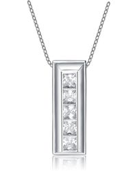 Genevive Jewelry - Sterling Silver Cubic Zirconia Multi Square Frame Necklace - Lyst