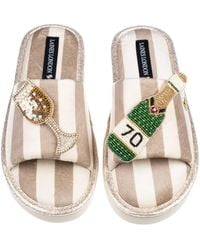 Laines London - Neutrals Flatform Stripe Open Toe Slippers With Champagne 70Th Birthday Brooches - Lyst