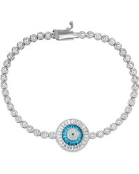 Spero London - Round Bezel Evil Eye Sterling Tennis Bracelet - Lyst