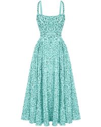 POST MERIDIEM - Menthol Tuck Corset Top Midi Dress - Lyst