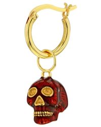 True Rocks - Red & 18kt Gold-plated Mini Skull Charm On Gold Hoop - Lyst