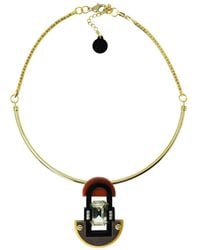 Gissa Bicalho - Handmade Acrylic Necklace Pendant Deco Mirror Rectangular Stone Mustard - Lyst