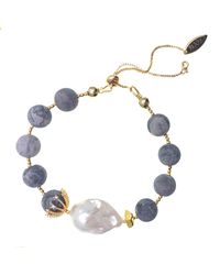 Farra - Gray Agate With Baroque Pearl Adjustable Bracelet - Lyst