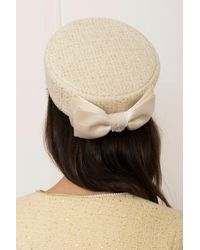 Santinni - 'Amour' Woollen Tweed Pillbox Hat With Silk Bow Bianco - Lyst