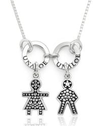 Unaloe - Sterling Necklace For Moms With Two Charms, One Boy And One Girl - Lyst